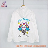 Áo khoác gió nam nữ Bad Rabbit 2 LỚP Có Mũ Ice Cream Unisex màu trắng đen - Kiểu áo khoác dù nam nữ Leevin Store