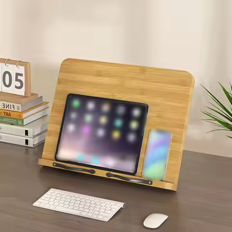 8 Adjustable Tilt Angles Wooden Book Stand Comfortable Reading Folding Cookbook Bracket Non-slip Mul