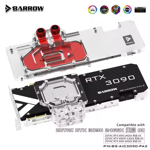 Barrow GPU Water Cooling Block For ZOTAC RTX 3090/3080Ti Apocalypse OC Graphics Card Cooler,Water Ra