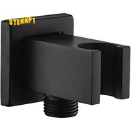 Brass Square 1/2 Inch Shower Hose Fitting Wall Mount Bracket with Spout Bathing Wall Fixed Seat Black