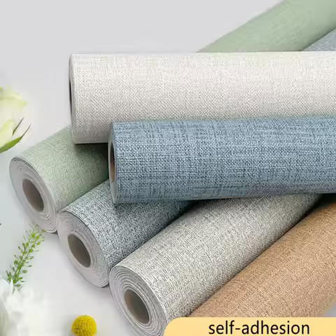 Linen Pattern Self-adhesive Wallpaper Thickened Waterproof Stickers Imitation Linen Wallpaper Self-a