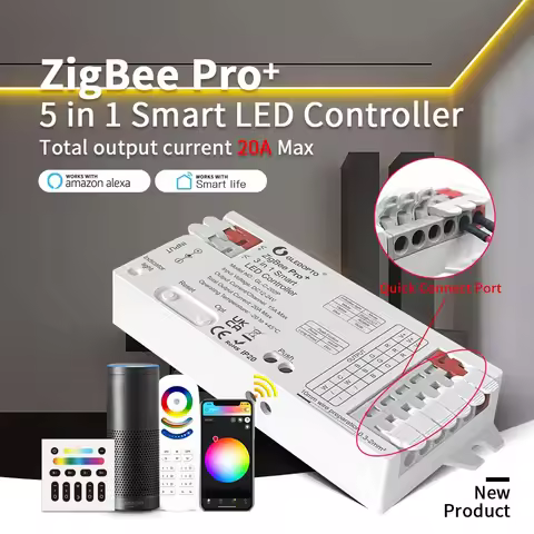 ZigBee3.0Pro+ Smart LED Strip Controller GL-C-201P Max 20A 5 IN 1 12-24V Single color/CCT/RGB/RGBW/R