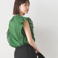 日本 OMNES - 100%印度棉 巴里紗荷葉袖上衣-濃綠