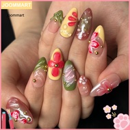 [Jm] Quick Nail Art Solution 10pcs 3d Floral Press-on Nails Reusable Fake Nails with Gel Design for 