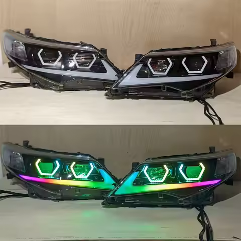 For Toyota Camry Custom Headlights 2010 2011 Year RGB Front Lamp Hex Ring