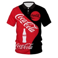 Coca-cola เสื้อโปโลลําลอง พิมพ์ลายโค้ก 3D สีแดง สไตล์ฮิปฮอป เหมาะกับฤดูร้อน สําหรับผู้ชาย และผู้หญิง