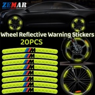 20Pcs BMW M Power Car Moto Tires Edge Strong Reflective Safety Warning Stickers Tire Letter Stickers
