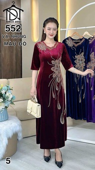 Đầm Đi Tiệc [Salu Store] Mã DN552 Dáng Đầm Dài Cổ Lượn Sóng Chất Vải Nhung Tuyết Đính Đá DMC Cao Cấp