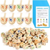 Wettarn 100 Pieces Hanukkah Dreidels Bulk Wooden Hanukkah Dreidels with Game Instruction Cards for P