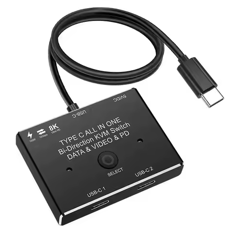 Full Function USB C Thunderbolt 3 Type C Bidirectional Switch KVM Splitter 1x2 2x1 Video Data 10Gbps