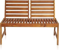 Outdoor Wooden Garden Bench, Patio Furniture Acacia Wood Outdoor Loveseat with Adjustable Backrest,