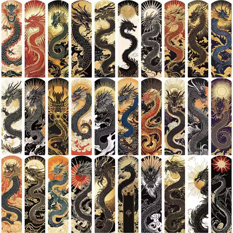 30PCS Chinese Dragon Bookmarks Reading Pages Books Tagged School Stationary Supplies DIY Aesthetic C