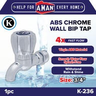 K BRAND 3/4" Bib Tap Fast Flow Quarter Turn Chrome Plated ABS Wall Tap Basin Tap Water Tap Faucet Pa