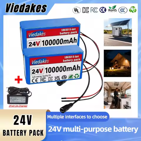 New 24V 100Ah 7S3P lithium battery high capacity 21700 cell wtih BMS 4000+ Cycles rechargeable 24v b