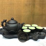 Bộ Ấm Chén Trà Đạo Gốm Tử Sa Bát Tràng Đắp Nổi Hoa Lan Dáng Thủy Bình Dung Tích 400ml (Bộ Ấm Chén) A
