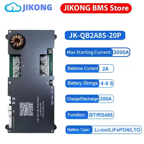 JKBMS Smart Active Balance JK QB2A8S20P 2A 4S 5S 6S 7S 8S 200A 12V 24V BT Heat Display For Lifepo4 L