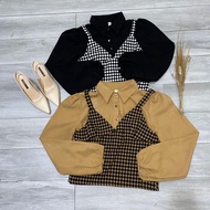 HERCHOICE PDB003 Premium Womens Top | ยาวสแควร์ท็อปส์เกาหลีถักเสื้อคอปกแขนสั้นถักเสื้อยืดผู้หญิงท็อป