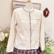 Japanese beige embossed floral crochet Cardigan