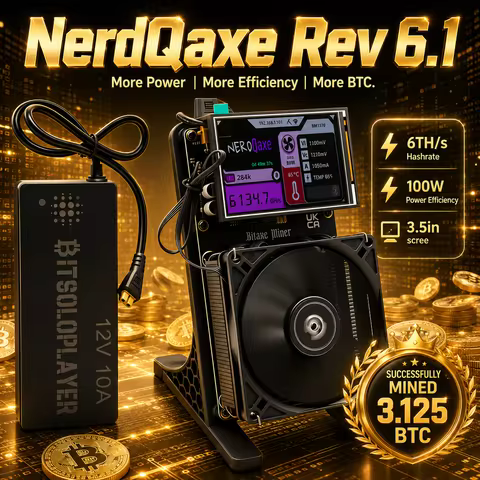 Bitaxe 3.5in Screen NerdQaxe++ Rev 6.1 Bitcoin Miner BM1370 ASIC 6TH/s 100W Silent Solo Home Mining 