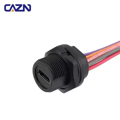 CAZN Waterproof IP67 IP68 Type C Female Rear Mount Receptacle with Wire 0.2Meter Threaded-type Type-