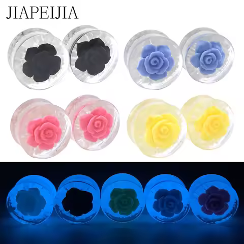 Luminous Flower Acrylic Ear Tunnel Plug Piercing Ring Expander Studs Stretchers Body Piercing Jewelr