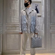 Dior lingot灰色公事包 牛皮 銀扣 35*27*8 98新配件肩帶 調節扣 塵袋