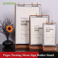 DOREEN Ads Display Stand, Wooden Holder Loose leaf Menu Card Holder, Multipurpose Acrylic Aon-slip L