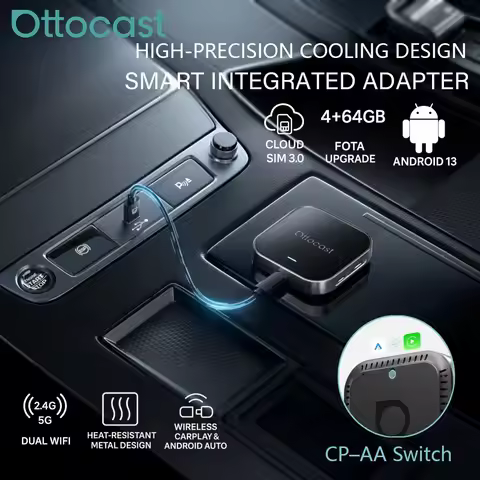 Ottocast E2 AI Box Wireless CarPlay Android Auto Adapter Android 13 Plug & Play Cloud SIM 3.0 Smart 