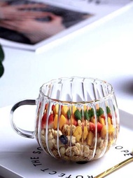 1只350毫升花瓣垂直條紋玻璃杯加厚耐熱彩色咖啡杯奶茶杯