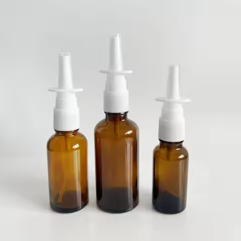 5ml-100ml Amber Nasal Spray Bottle Glass Nose Mist Sprayer Press Spray Head Empty Bottles Refillable