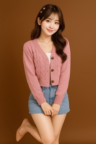 390 Rose Cardigan Rajut Cewek Kekinian Crop Top Outer Korea Look Lembut Premium Adem Stylish