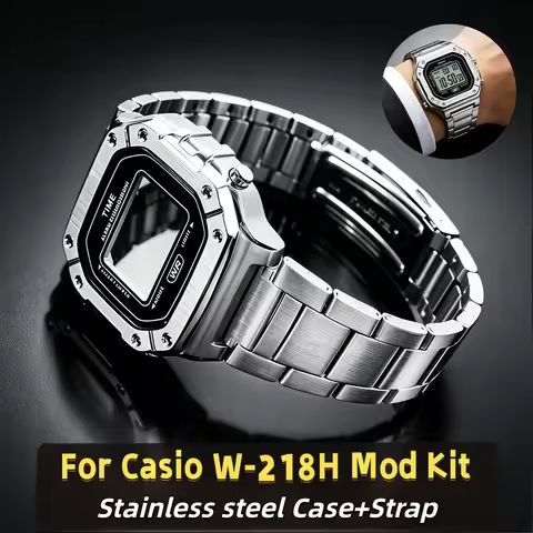 W-218H Stainless Steel Case & Strap Mod Kit Fit for Casio 3224 W218H W-218HC W-218HD Full Metal Beze