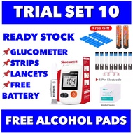 (SET 10 + ALCOHOL) Glucometer + 10pcs Test Strips 10pcs Needles Free 10pcs Alcohol Swabs Glucometer 
