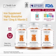【Official】Unichi Teddi Lab Rose Iron Gummy, Highly Absorptive Iron 12mg & Vitamin C, 180 Gummies