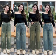 Wide Leg Straight Jeans with Front Waist and Back Zip Elastic High Waist Overbearing Wear for Women 