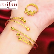 Gold 18k Pawnable Saudi Open 3-Line Ladies Transfer Bead Ring Bracelet Set