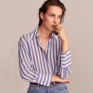 Massimodutti Elegant New Striped Crepe Shirt Women Loose Long Sleeve Top 05108642251