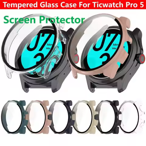 Tempered Glass + Case Cover For Ticwatch Pro 5 Smart Watch Strap Protective Bumper Screen Protector 