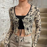 Spring/Summer New Knitted Mesh Women Casual Flocked Print Cardigan Top Cowgirl Top Tops For Women Se