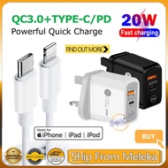 PD QC3.0 Fast Charger 20W Dual Port USB Type-C Wall Adapter Cable for iPhone12 UK Plug Universal Pow