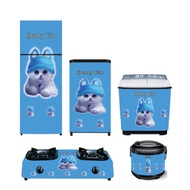 MESIN Package Or Set Of 1-door Refrigerator Sticker Package/2-Door Refrigerator/ Stove/Washing Machine/Ricecooker Cat Motif Blue Hat