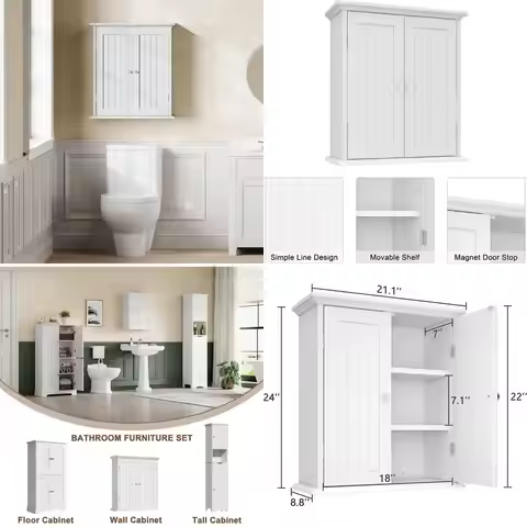 Over Toilet Storage Cabinet with 2 Doors & Adjustable Shelves for Bathroom