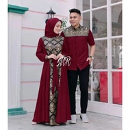 Couple Gamis Kemeja Batik Modern Kombinasi Polos - Size M / L / XL /