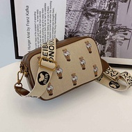 Wide Strap Embroidered Canvas Camera Bag Bear Crossbody Square Bag Women New 2025 Big Eater Mobile P