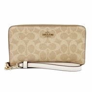 【全新】COACH  C LOGO手掛式拉鍊零錢袋長夾(蕎麥白)