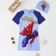 2PCS Spider-Man Boys One-Piece Swimsuit Set Cute Cartoon Quick-Dry Swimwear for Kids with Swim Cap
