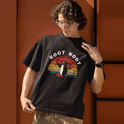 Noot Noot Pingu Funny T-Shirts for Men Pingu Movie Leisure Pure Cotton Tees Round Neck Short Sleeve 