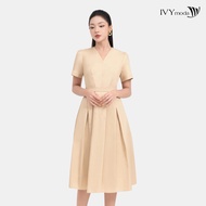 Đầm xòe Raw cloth cổ V IVY moda MS 48B9813