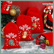 [WX] Red Christmas Drawstring Gift Bags Fabric Favor Pouches for Candy Apples Holiday Gift Bag Suppl