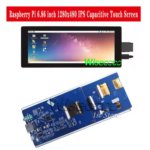 Wisecoco 6.86 Inch 1280x480 IPS Touch Screen LCD Display Module for Raspberry 4B Pi3 Pi 3B NVIDIA, A